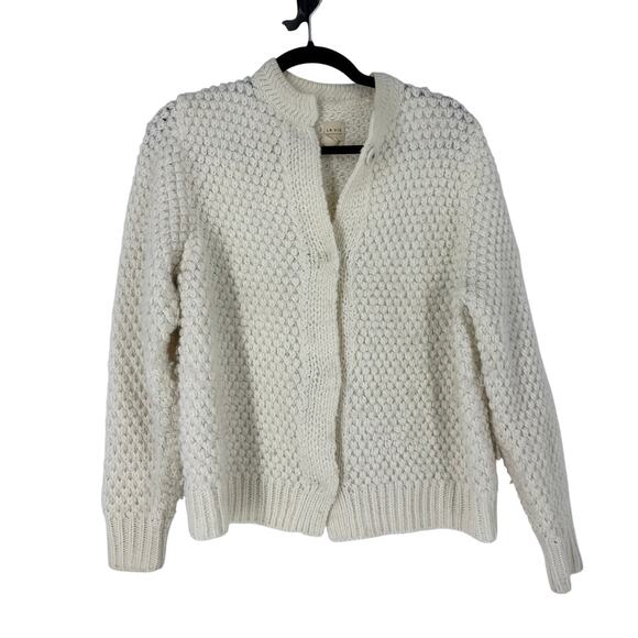 La Vie Rebecca Taylor Popcorn Pointelle Cardigan Sweater in Cream - Picture 1 of 4